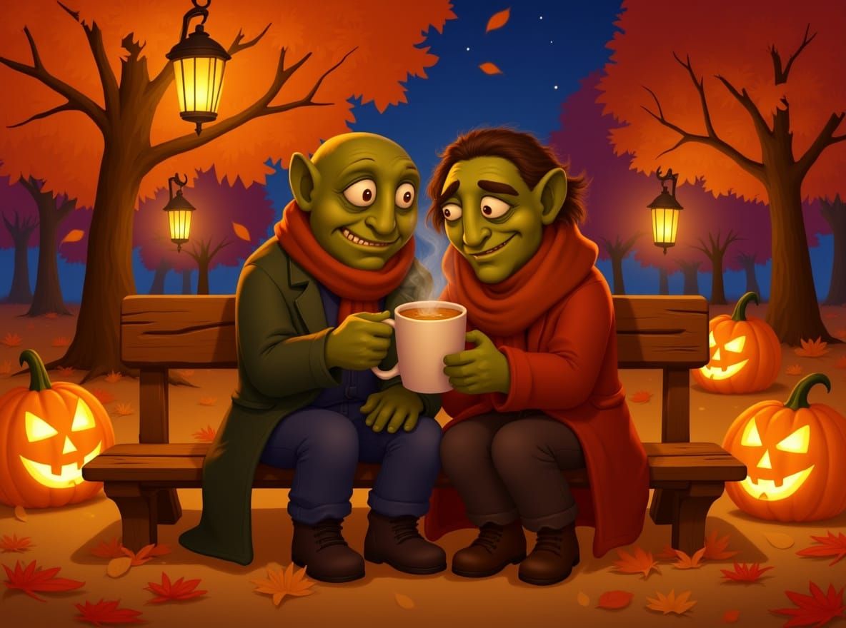 Monster Couple's Autumn Date Night Under Lanterns