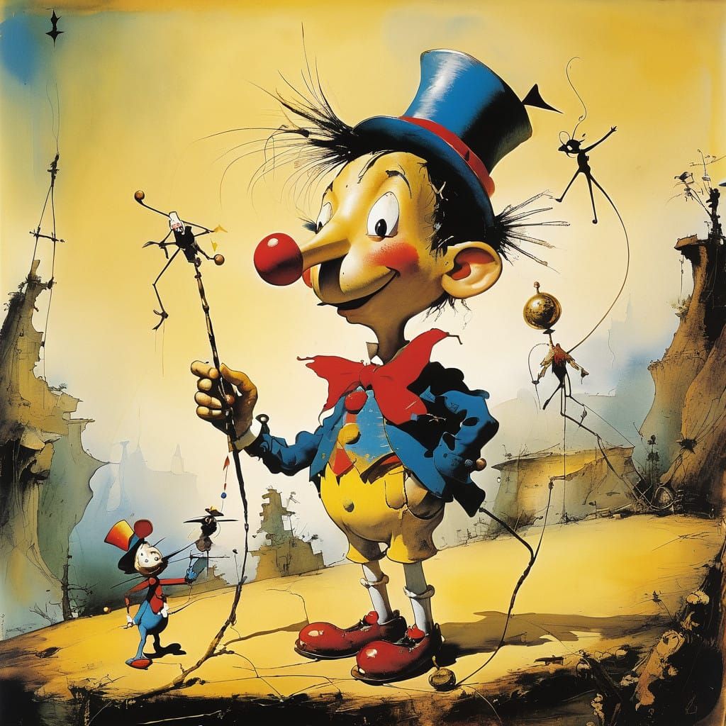 Surreal Pinocchio Adventure in Vibrant Expressionist Style