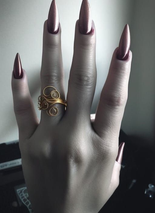 Gothic Hand Modeling Fire Opal Ring in Hyperrealism