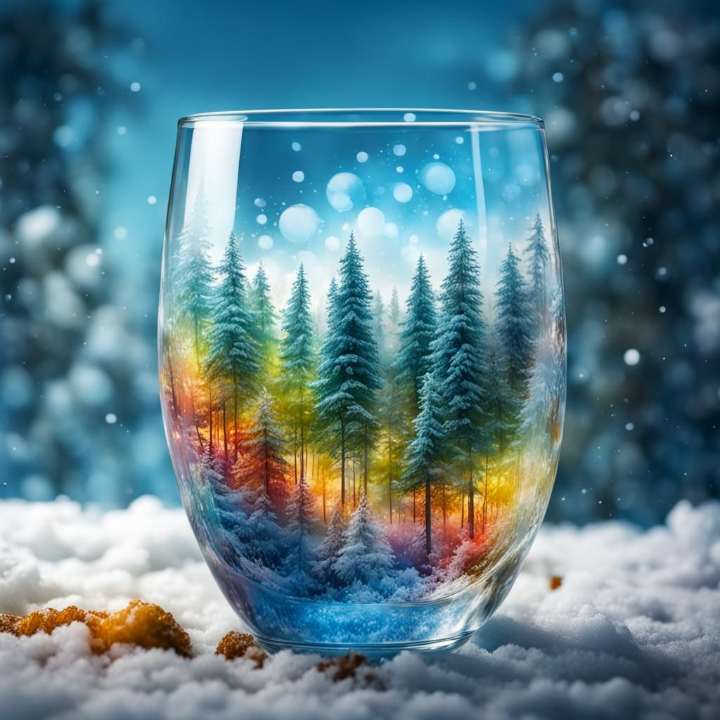 Summer Forest in Glass Winter Background: Hyperrealistic Art