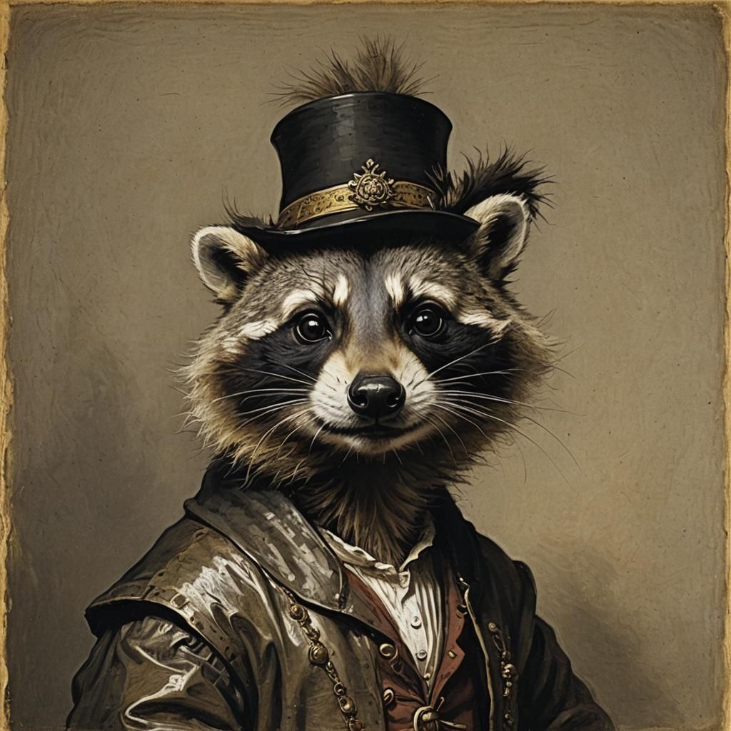 Raccoon Revelry in Rembrandt Style