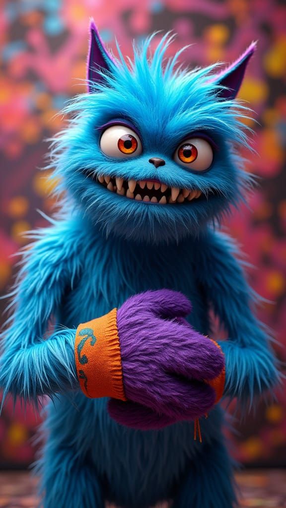 Vibrant Monster in Neon-Retro Wonderland