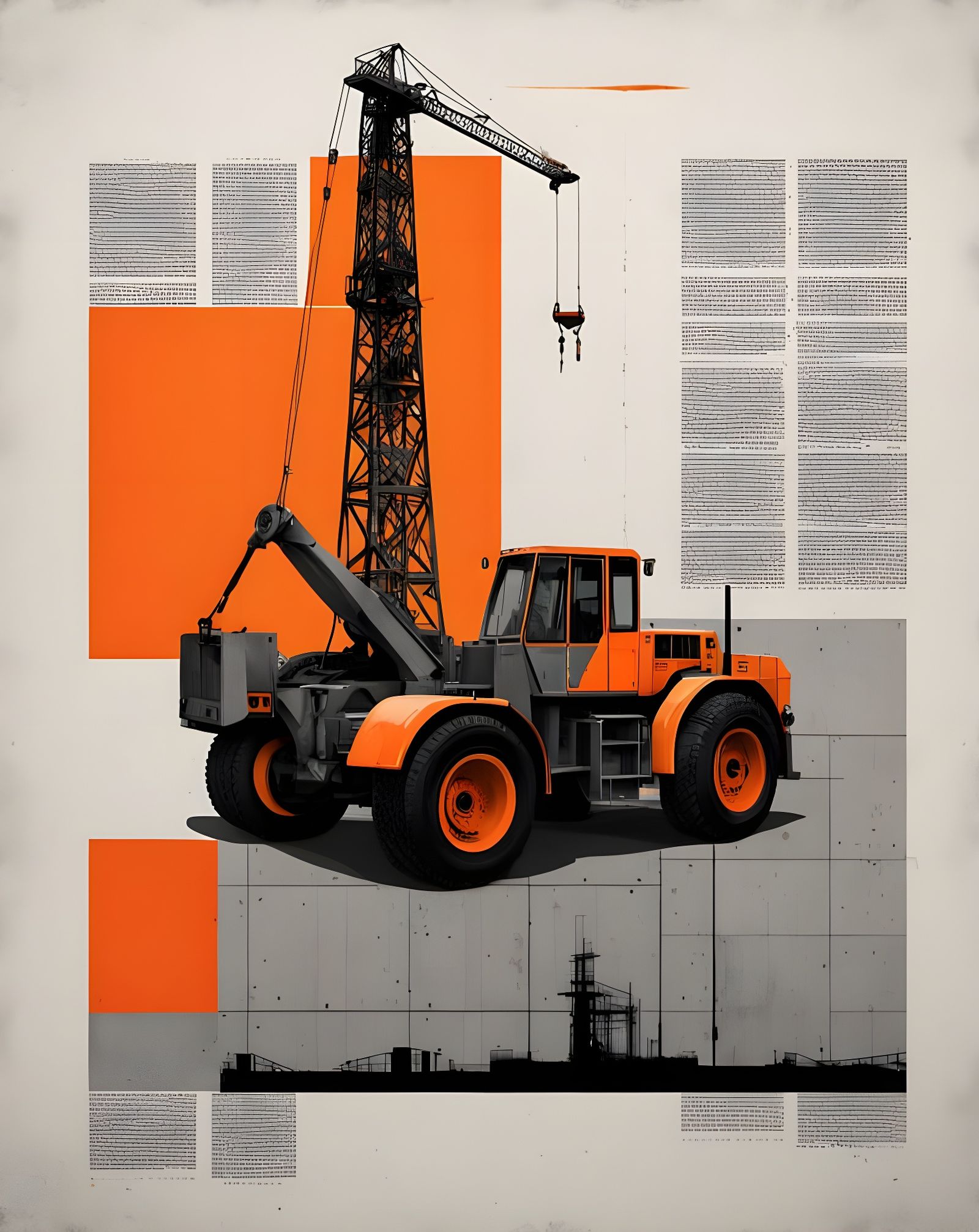 Brutalist Crane: Vintage Heavy Industry Art Print