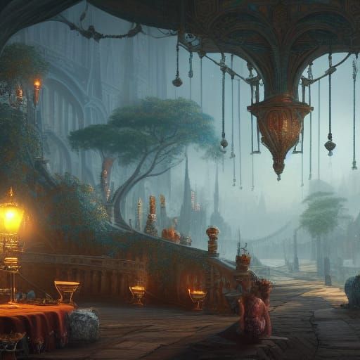 Fantastical Social Bench in Detailed Matte Painting