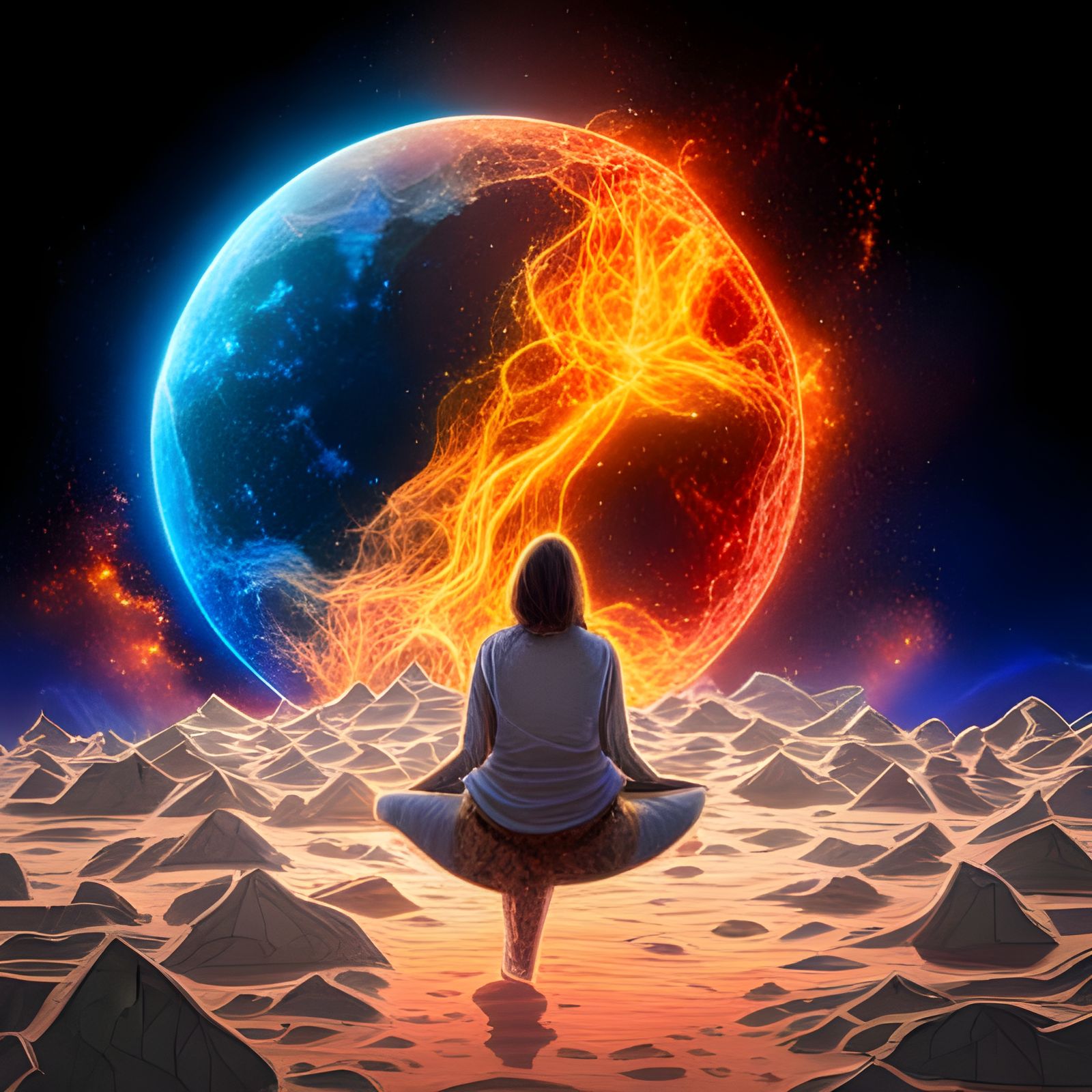 Astral Campfire on the Moon in Holographic Style