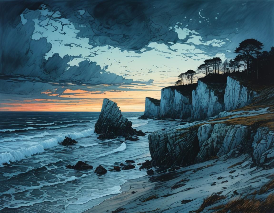 Mysterious Chalk Coast of Rügen in Dreamlike Style