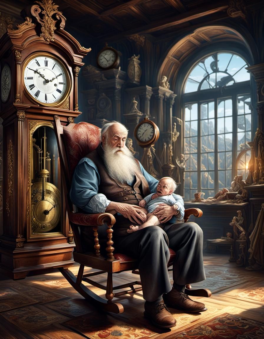 Father Time with Baby, Baroque Style