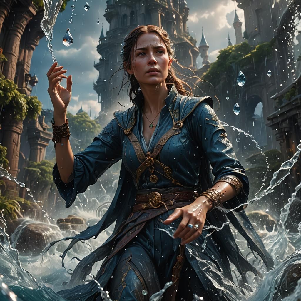 Woman Manipulating Water in Detailed Digital Art