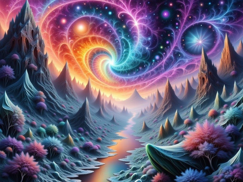 Surreal Psychedelic Dreamscape with Shifting Dimensions