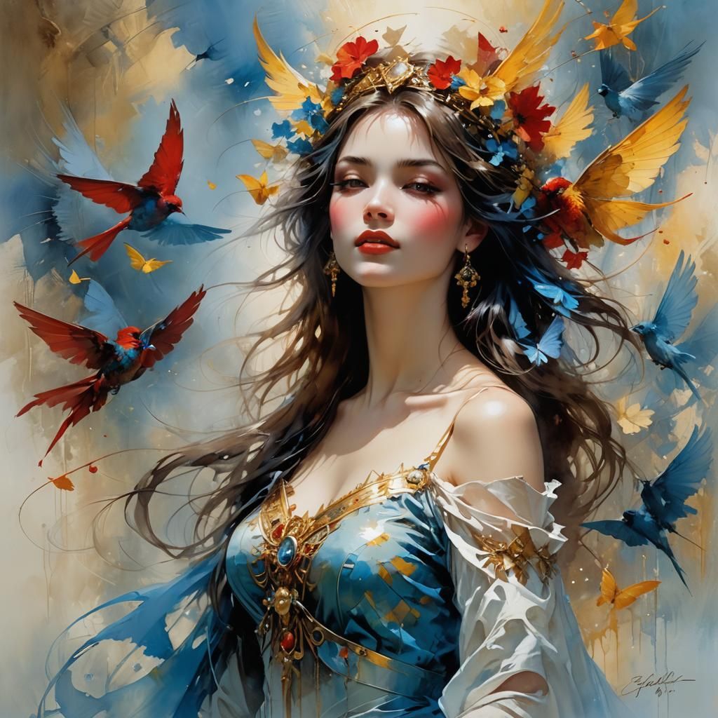 Laughing Woman Portrait in Art Nouveau Style