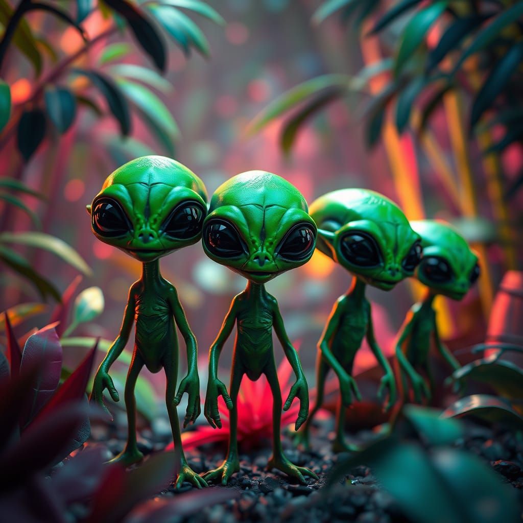 Bioluminescent Jungle Aliens with Intricate Faces