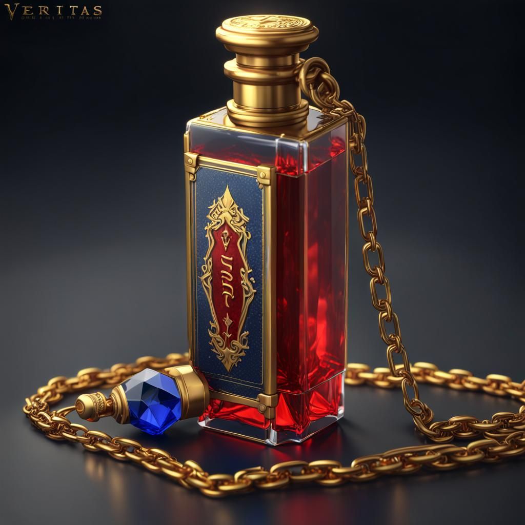 Ornate Crystal Vial with Sapphire Red Liquid