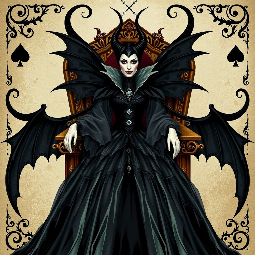 Maleficent as Queen of Spades in Beksiński Style