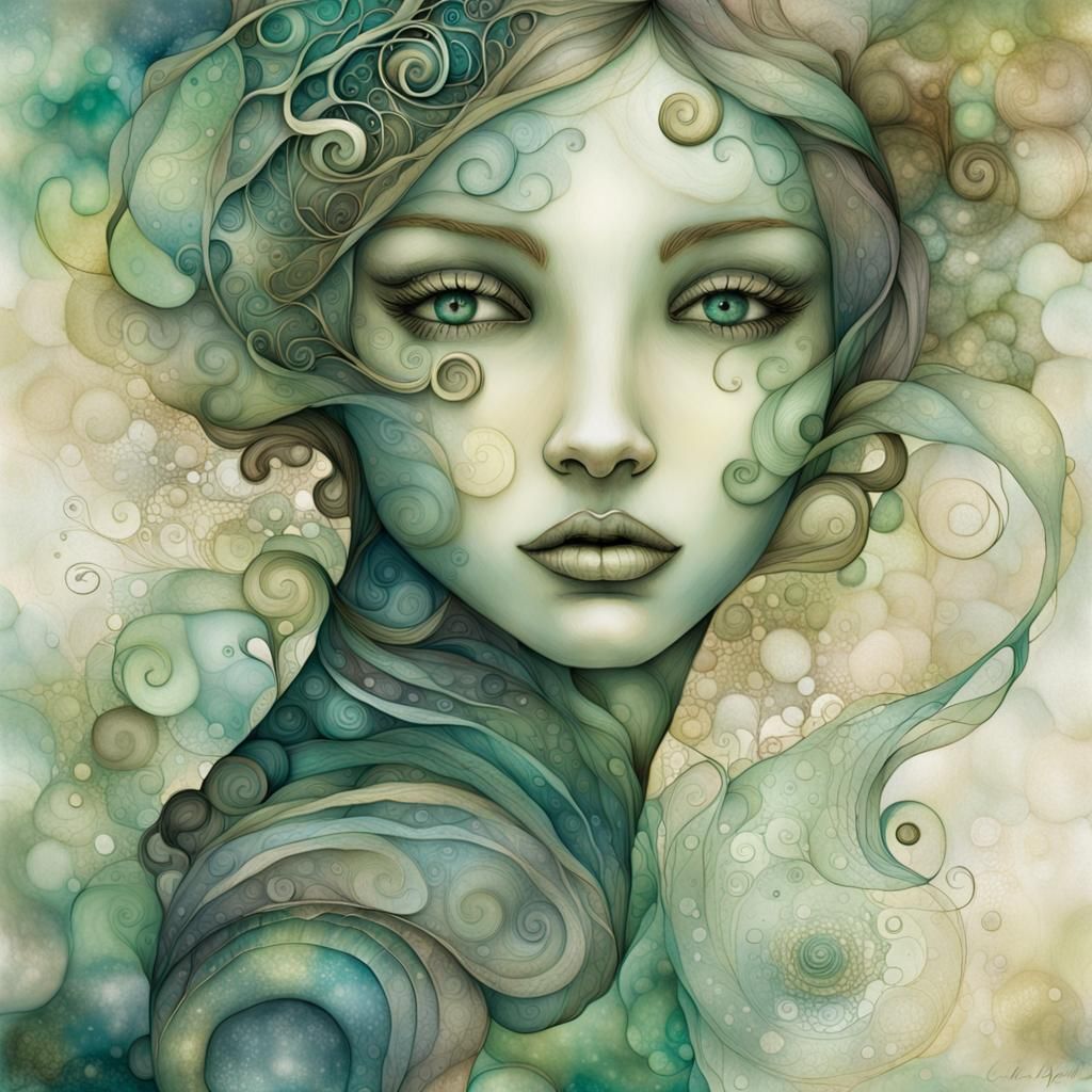 Ethereal Portrait in Dreamlike Alcohol Ink Style