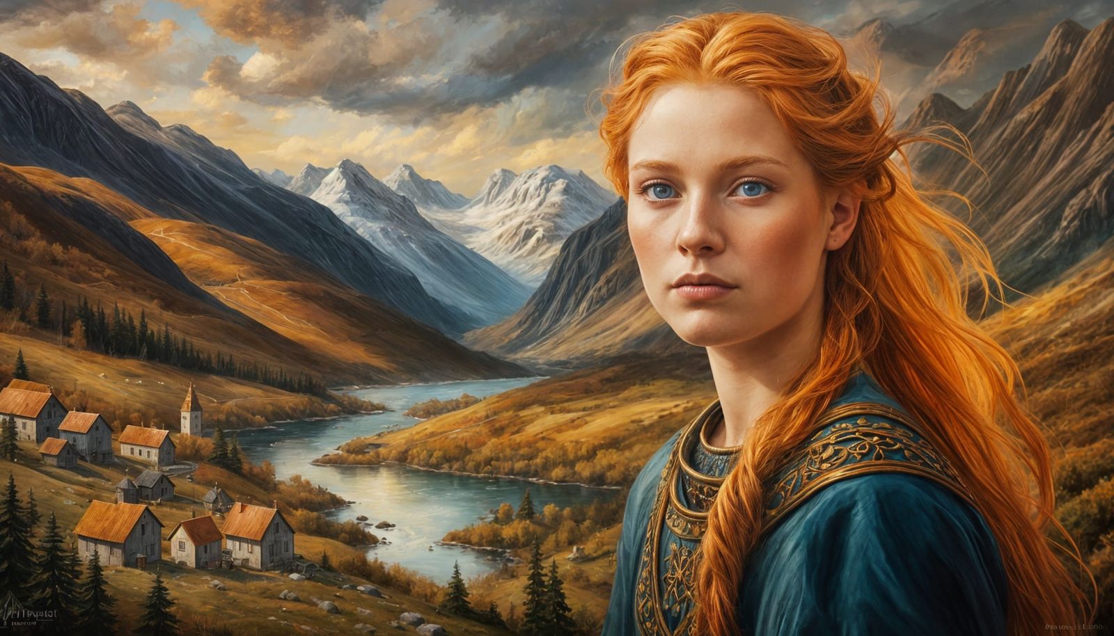Regal Norwegian Beauty in Oil Painting Style