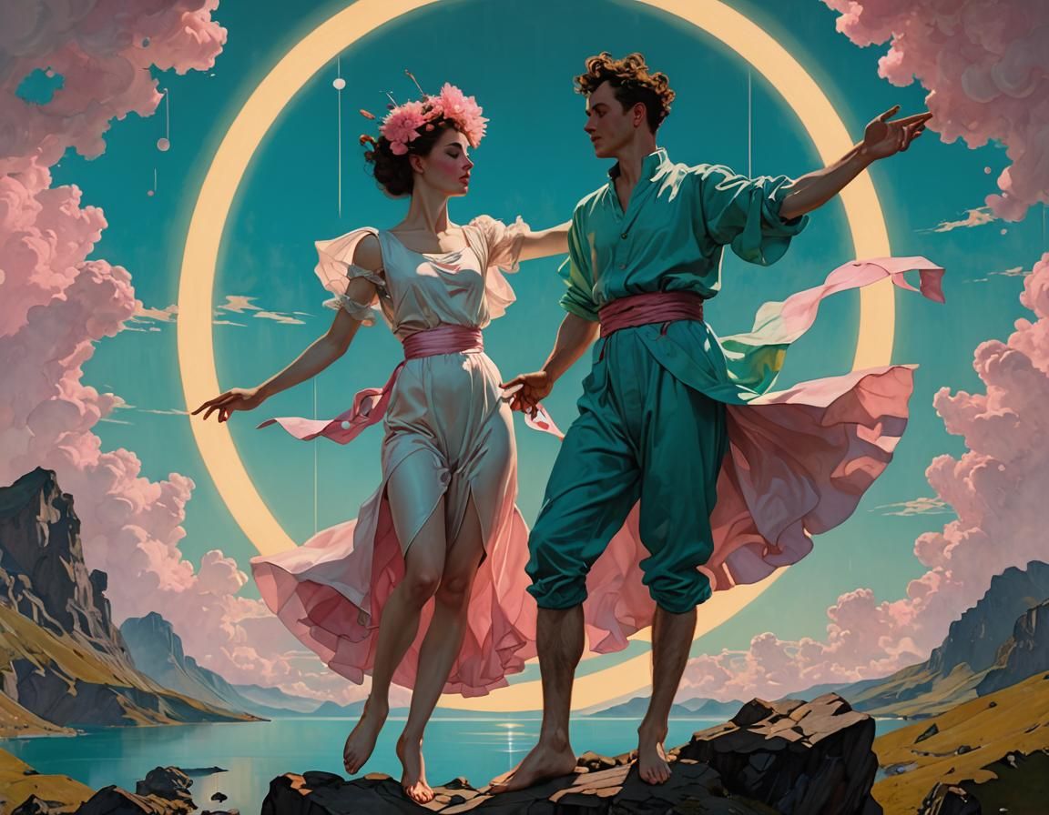 Ethereal Dancer in Pastel Lights, Detailed Matte Painting