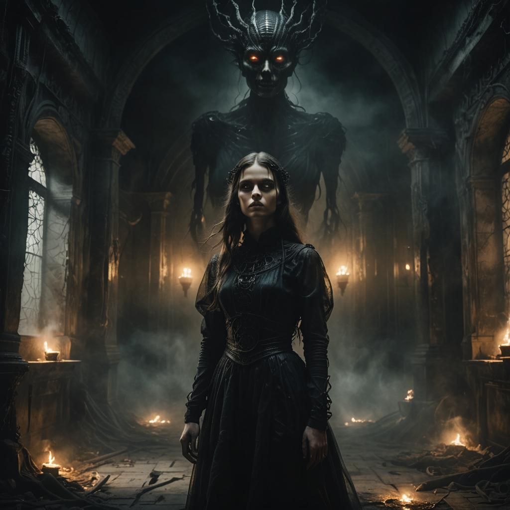 Ethereal Girl with Dark Energy in Surrealist Style