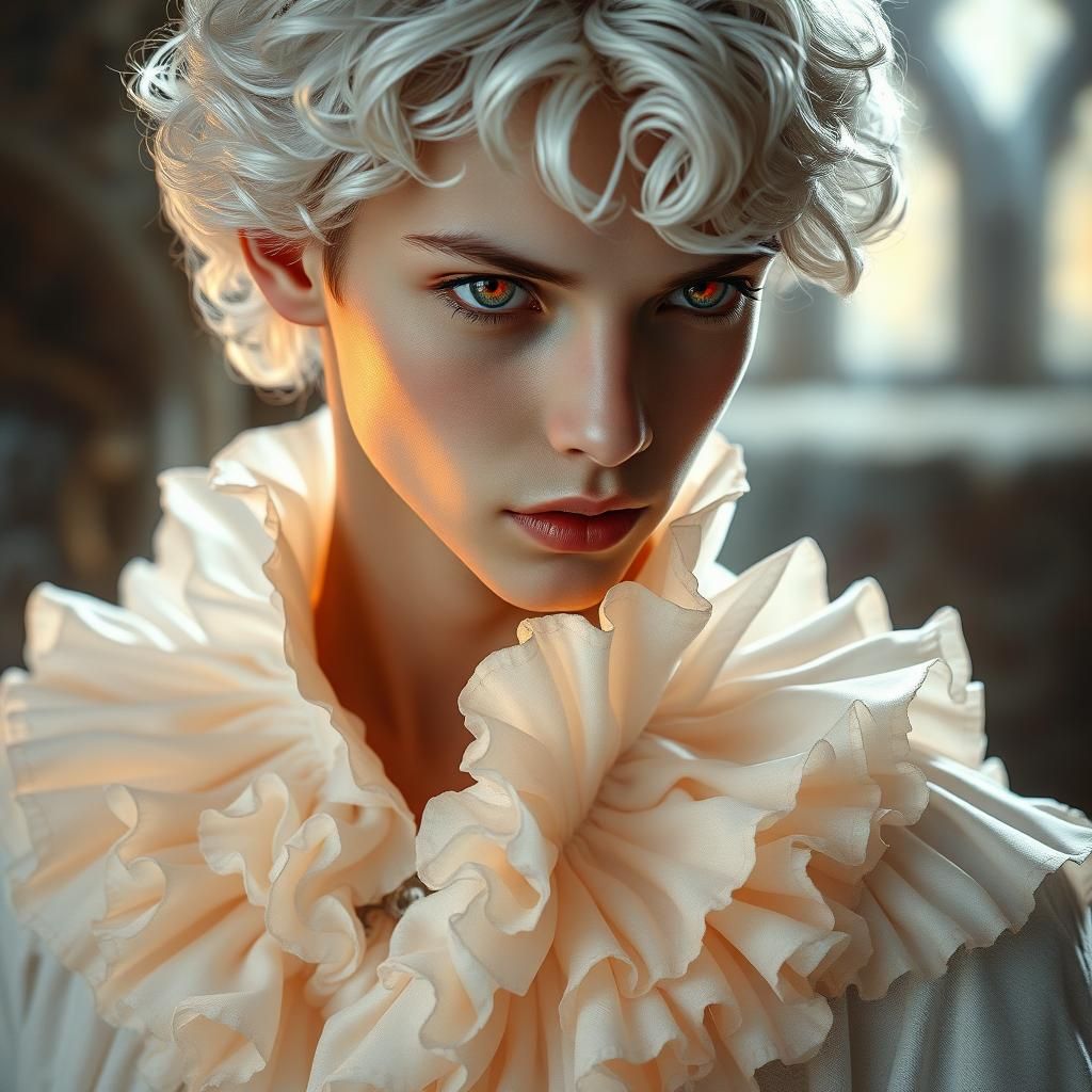 Ethereal Vampire Portrait with Vermilion Eyes