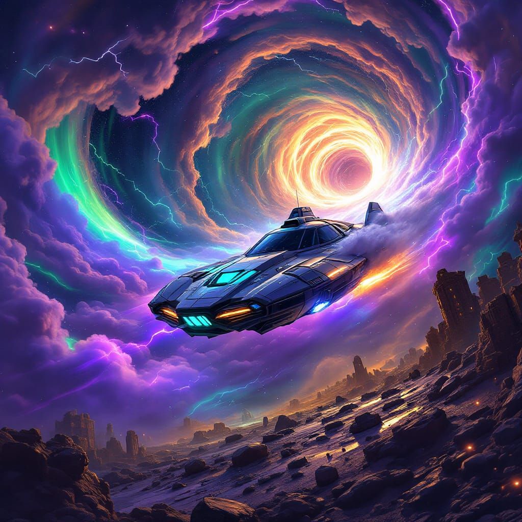 Hyperspace Car Race Through a Wormhole