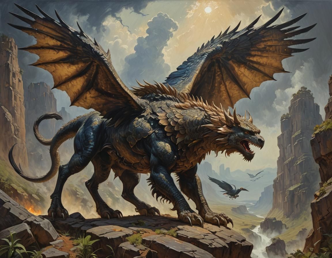 Winged Beast in Oil Painting Style