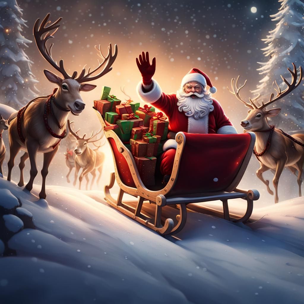 Santa Claus Sleigh Ride in Snowy Landscape