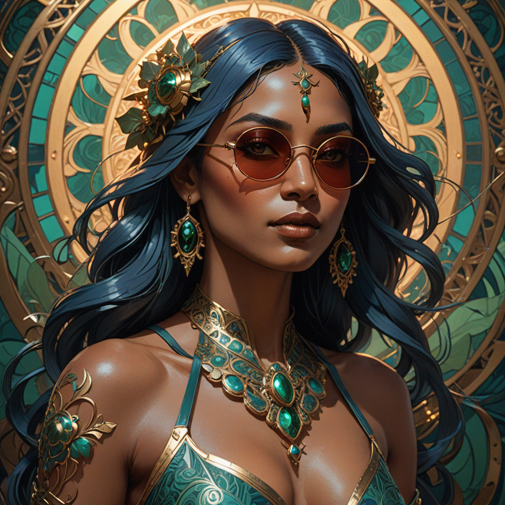 Glowing Indian Goddess in Bikini, Radiant Hair, and Stylish....