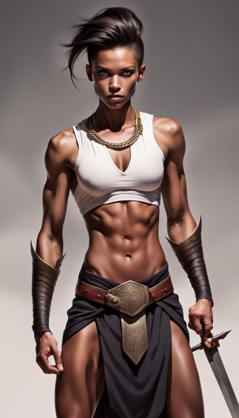 Fierce Androgynous Warrior with Toned Muscles
