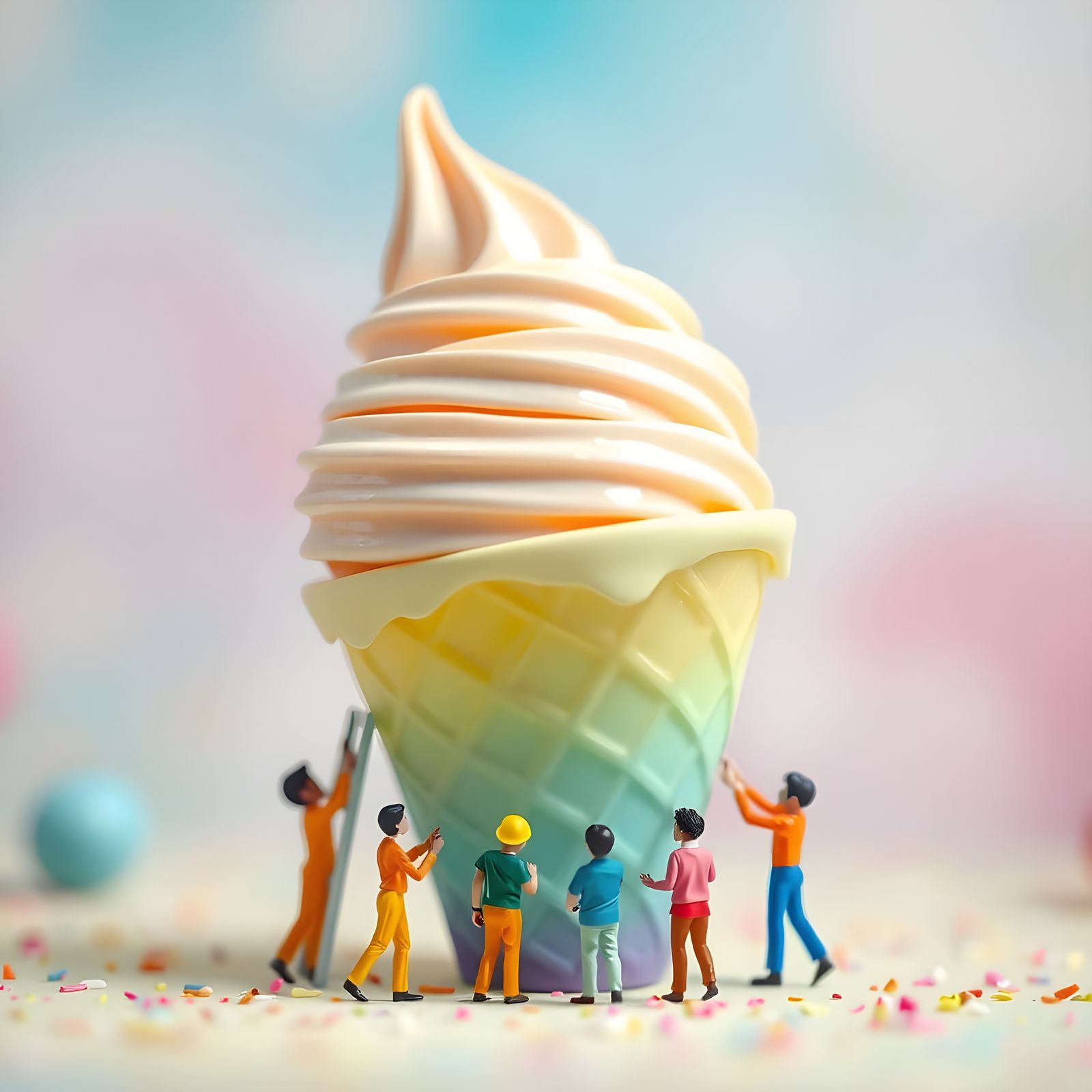 Miniature People Build Giant Ice Cream Cone