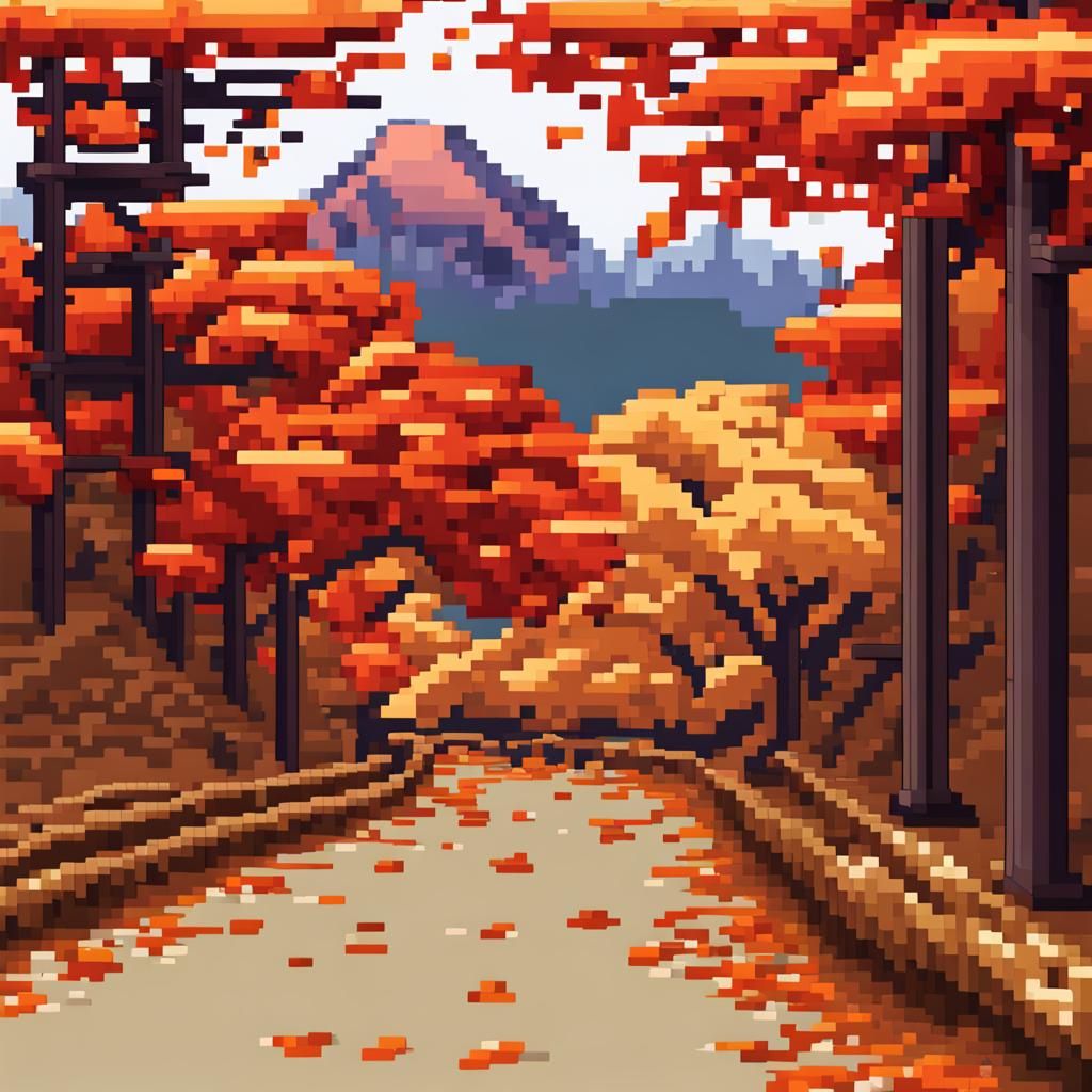 Pixel Art: Japanese Mountain Streamers in Autumn
