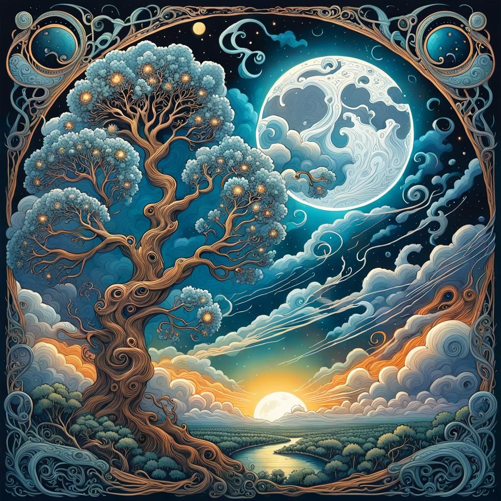 Stormy Koala Tree with Exploding Moon