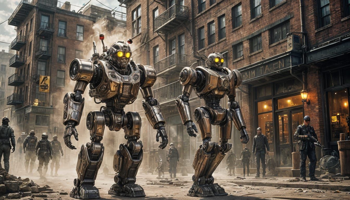 Steampunk Army Robot in Cinematic Sci-Fi Style