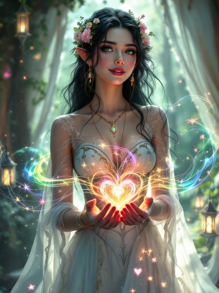 Whimsical Elf Bard Woman in Elven Lace and Leather Corset