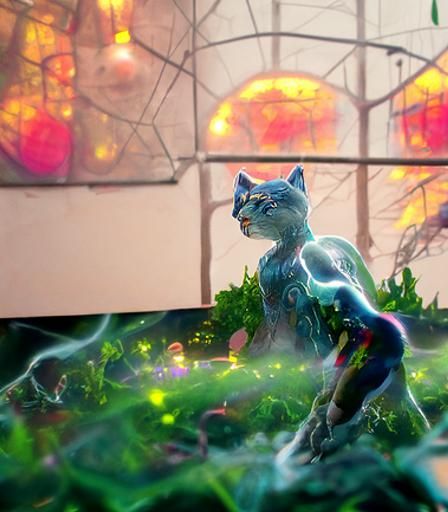 Giant Comic Cat in Cosmic Astral Illustration
