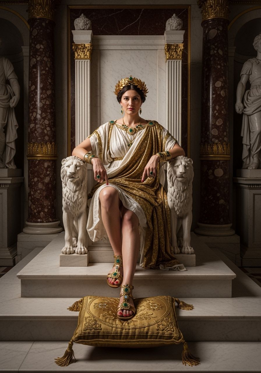 Roman Empress on Marble Throne, Photorealistic Style