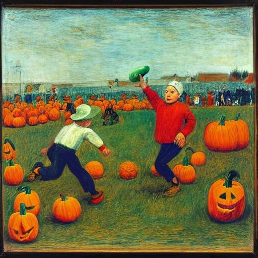 Pumpkins Play Football: Grotesque Caricature