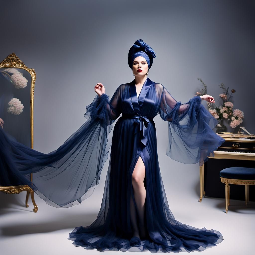 Surreal BBW Portrait in Navy Tulle and Satin