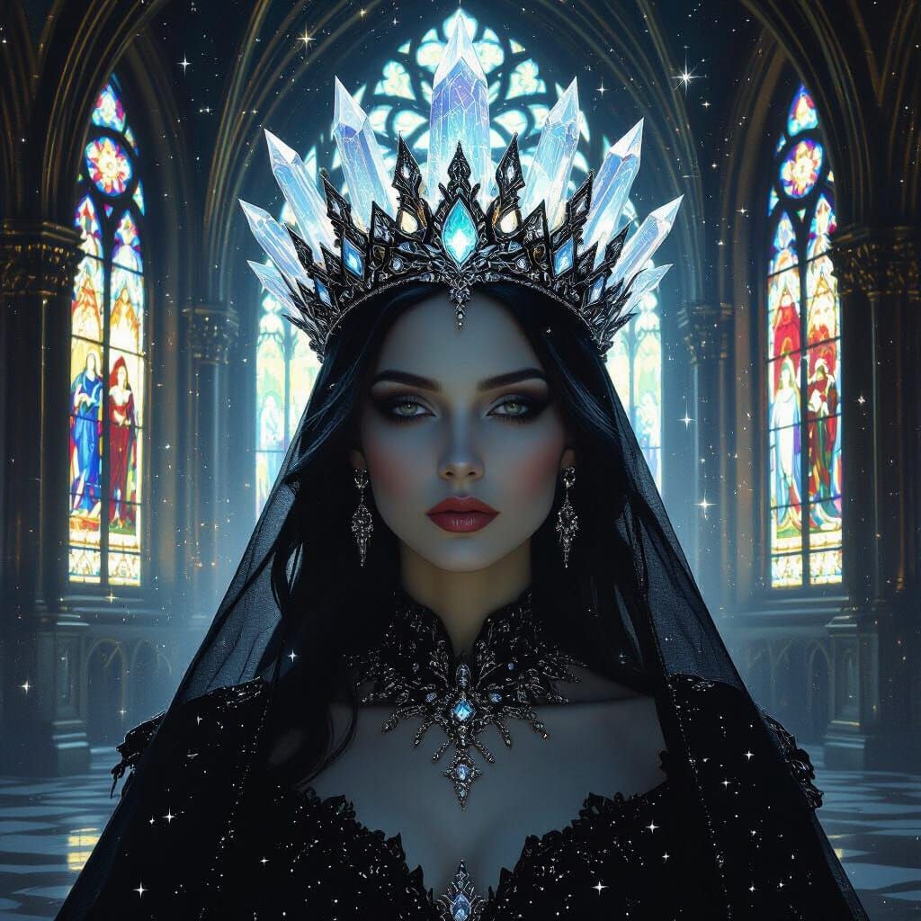 Mysterious Queen in Gothic Hall, Classical Oil Painting