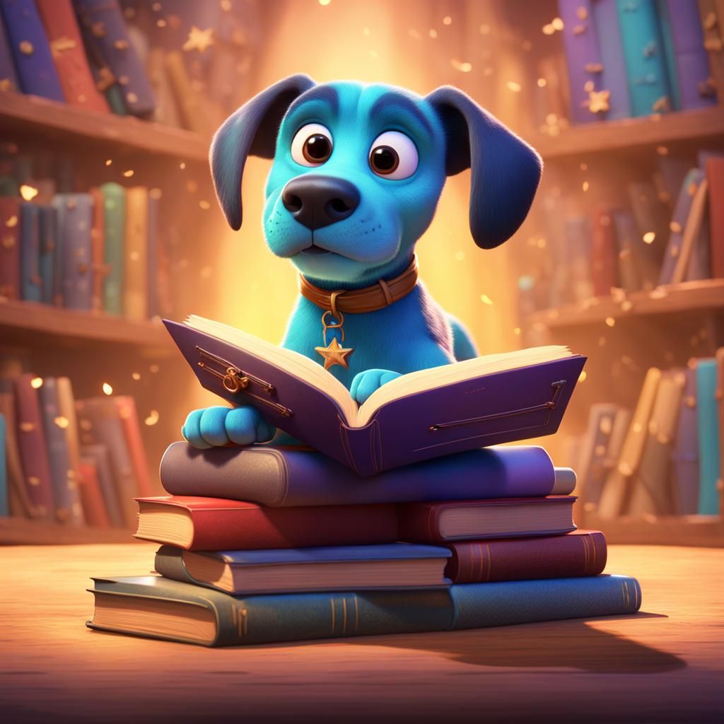 Book Dog in Pixar-Style 3D Rendering
