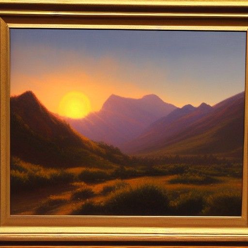 Mountain Sunrise Oil Painting in Gurney Style