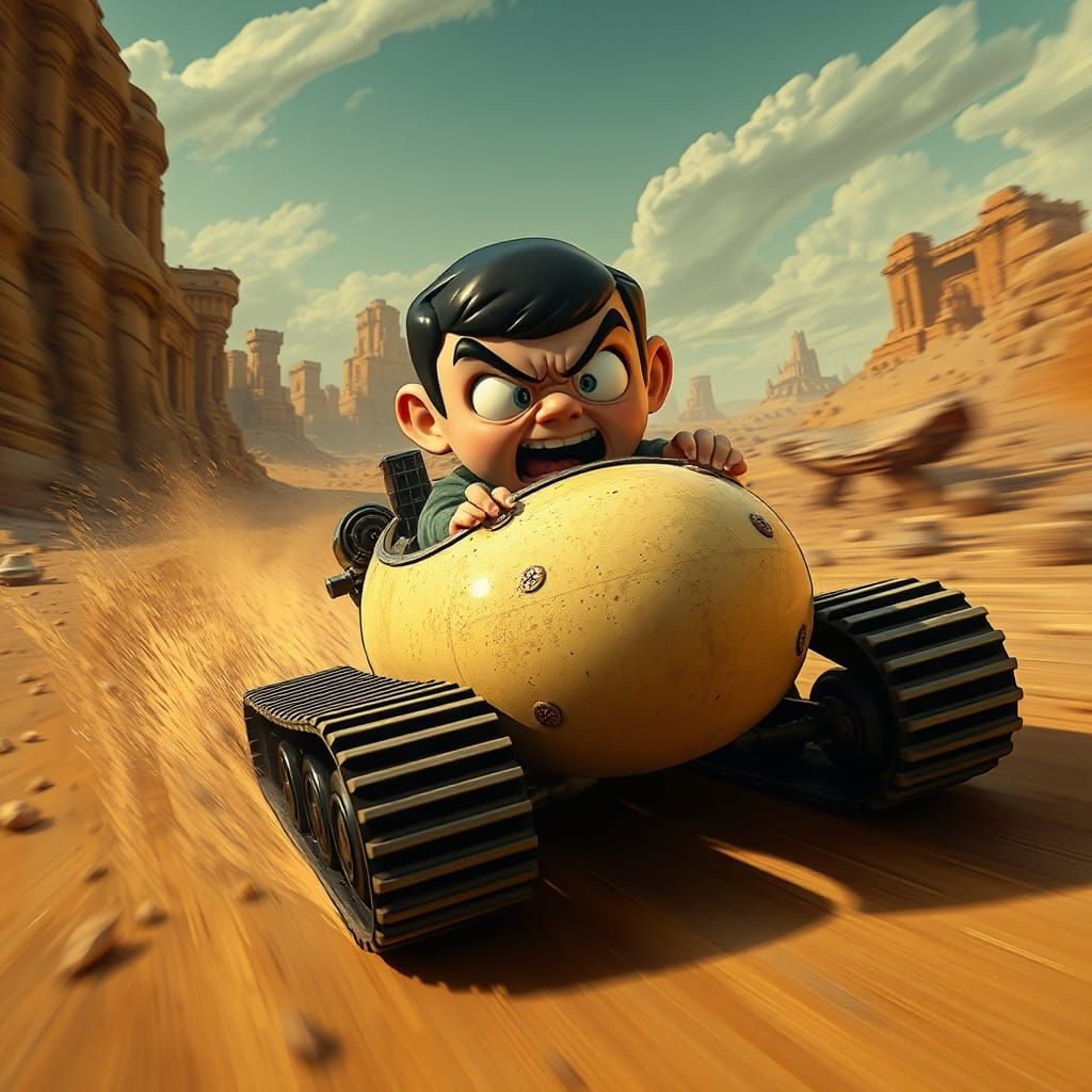 Chibi Mr. Bean in Mad Max Style Wasteland