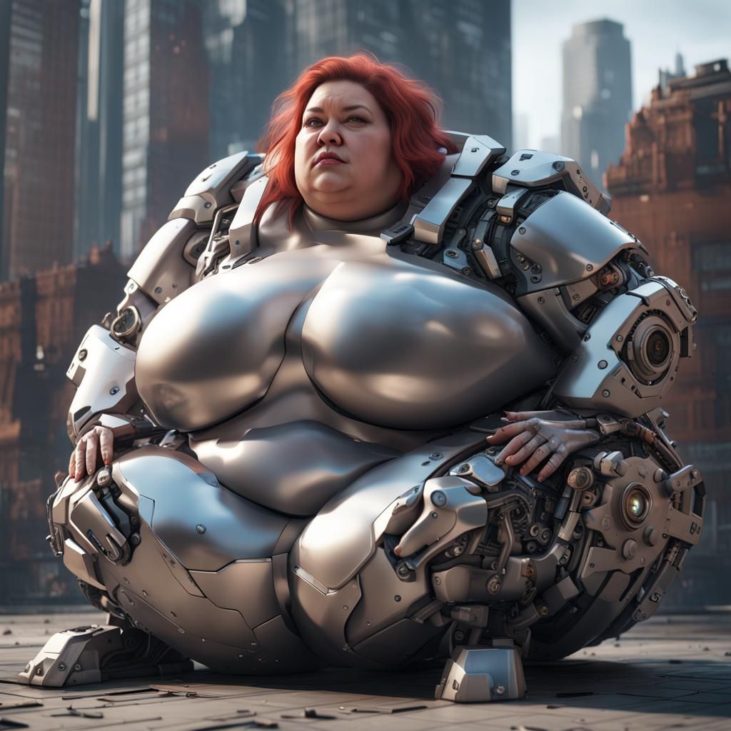 Giant Woman Sits on City: Futuristic Sci-Fi Art
