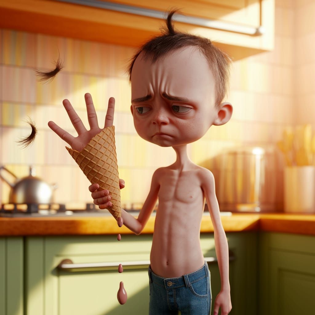 Melting Ice Cream Moment in Cozy Kitchen