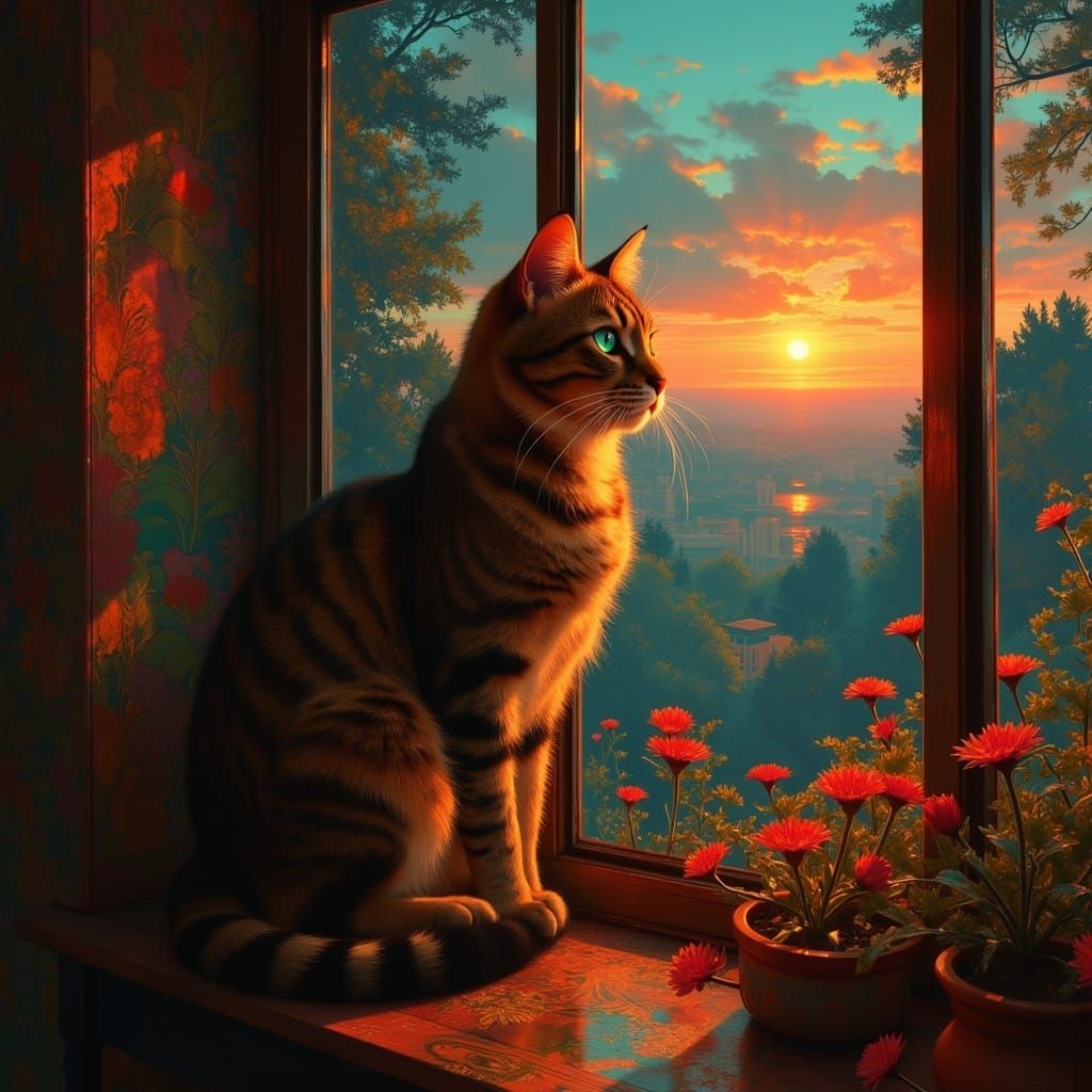 Elegant Cat Portrait in Vibrant Tri-Tone