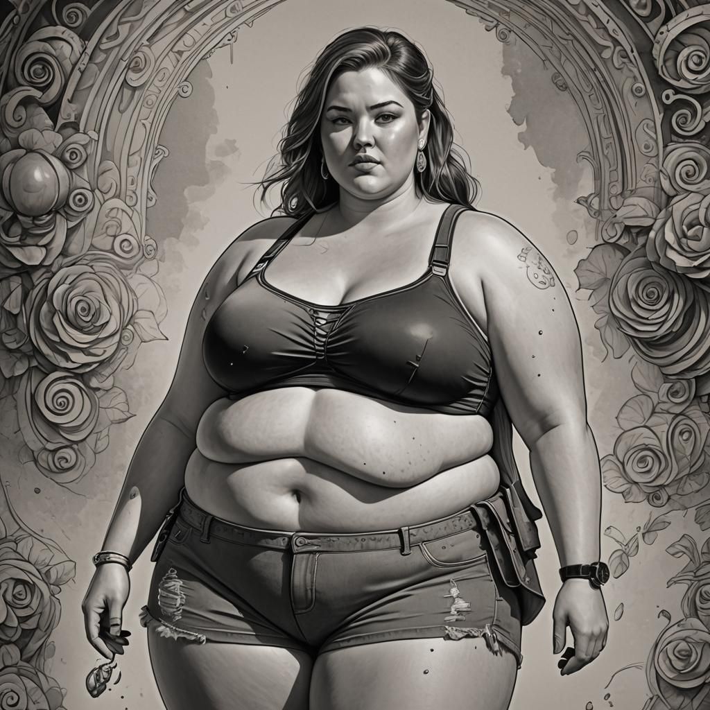 Realistic Pencil Sketch of a Plus-Sized Woman