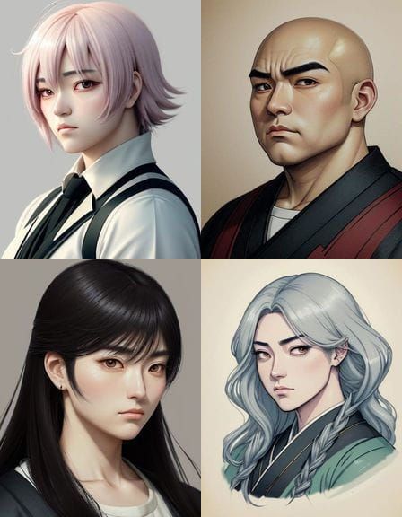 Androgynous Powerlifter Anime Portrait with Sorrowful Defian...