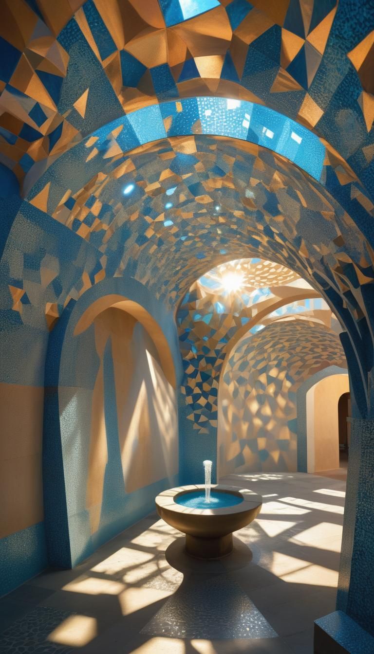 Surreal Quasicrystal Fountain with Shadow Tunnels