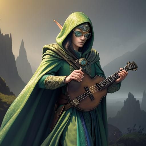 Elf Bard with Goggles: Mythical Concept Art