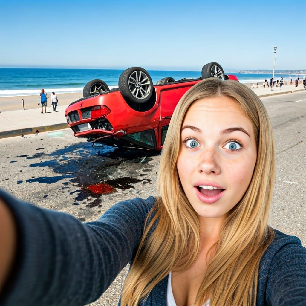 Shocked Californian Girl Takes Selfie After Car Accident