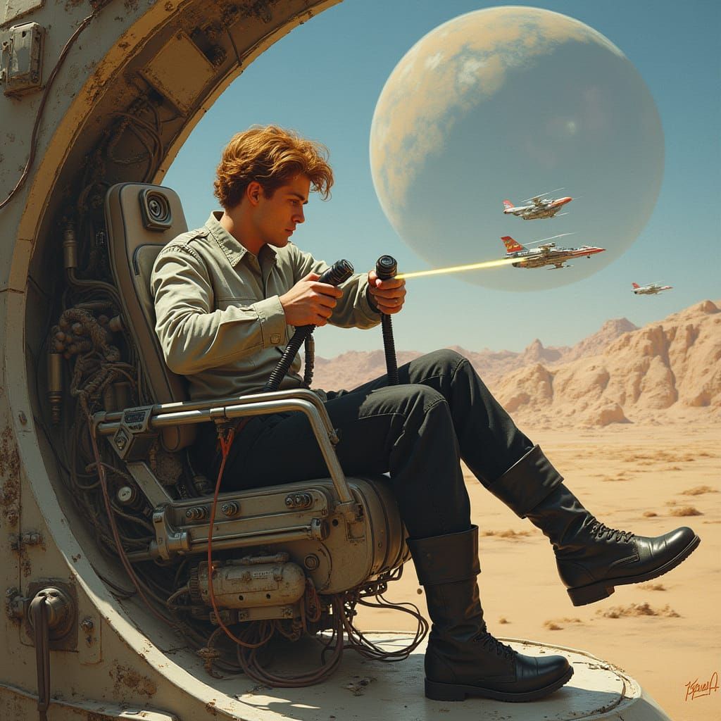 Hyper-Realistic Space Battle Scene over Desert Planet