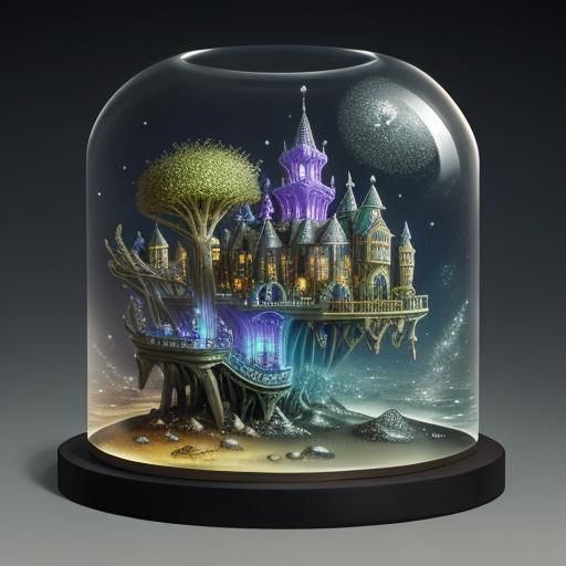 Steampunk City in a Bottle: Moonlit Sea